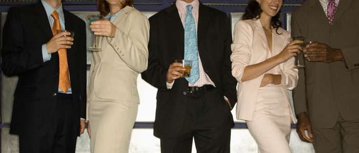 Employees drinking at a staff party.