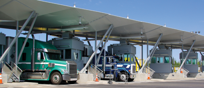 Trucks stopped at border crossing