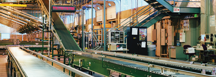 Conveyor belt in a large factory