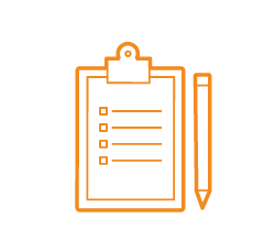 Orange Clipboard and Pen Icon