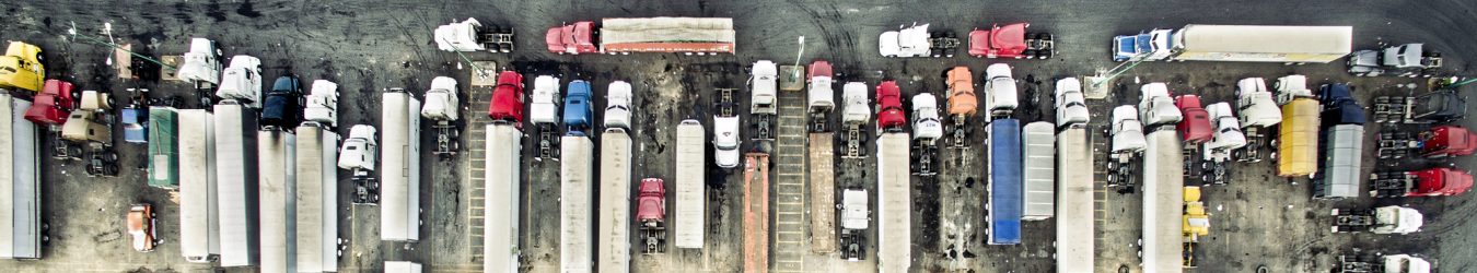 Aerial view of trucks and trailers