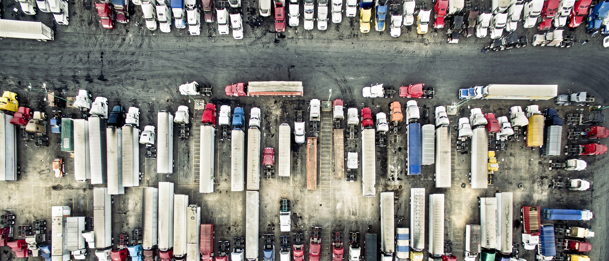Aerial view of trucks and trailers