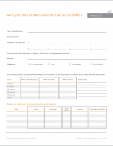 Modèle Northbridge Assurance de rapport d’analyse des répercussions sur les activités 