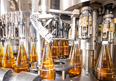 Juice bottling assembly line.