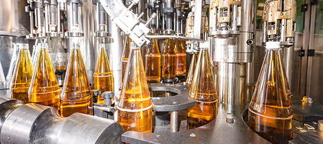 Juice bottling assembly line.