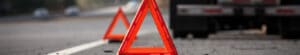 Warning Reflectors On Highway Indicating Disabled Truck
