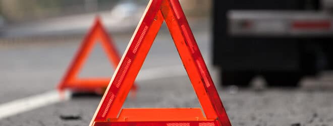 Warning Reflectors On Highway Indicating Disabled Truck