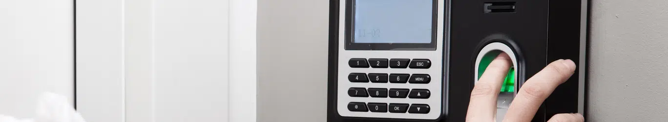 Fingerprint scan security door lock at use