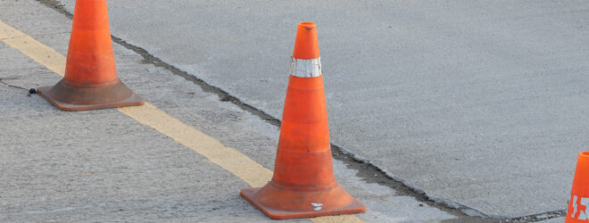 Traffic cones in driving school.