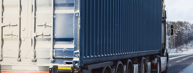 Freight truck on a winter road.