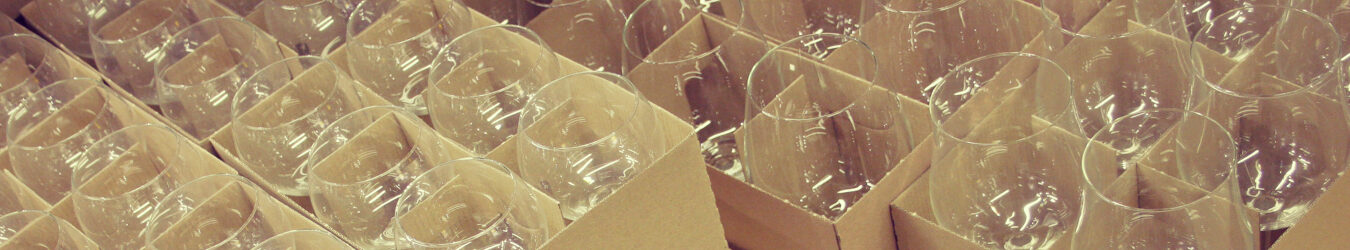 wine glasses in boxes