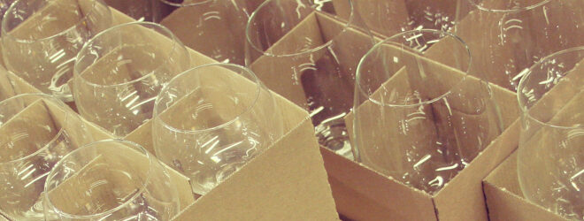 wine glasses in boxes