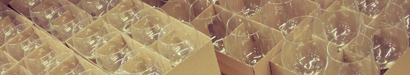 wine glasses in boxes