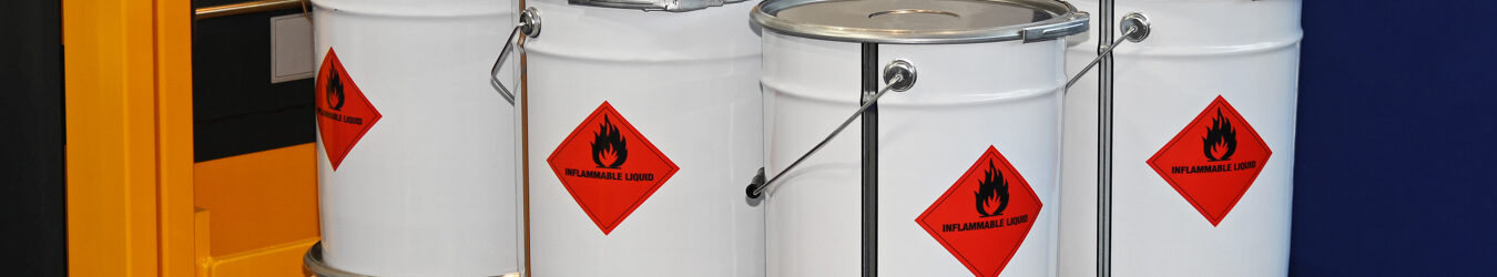 Flammable liquid in containers at pallet forklift