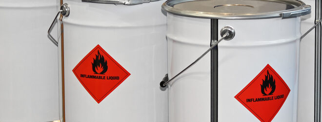 Flammable liquid in containers at pallet forklift