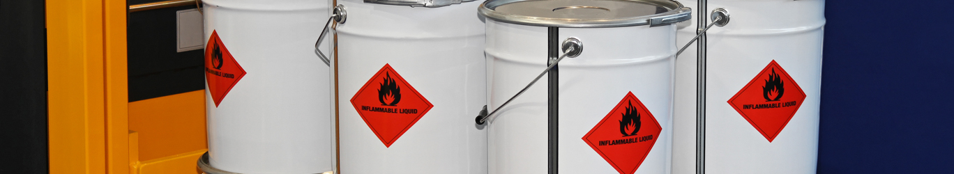 Flammable liquid in containers at pallet forklift